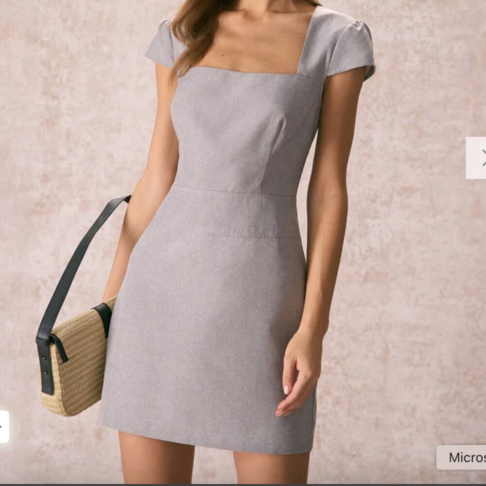 *NWT* RIHOAS Square Neck Cap Sleeve Mini Dress - Grey